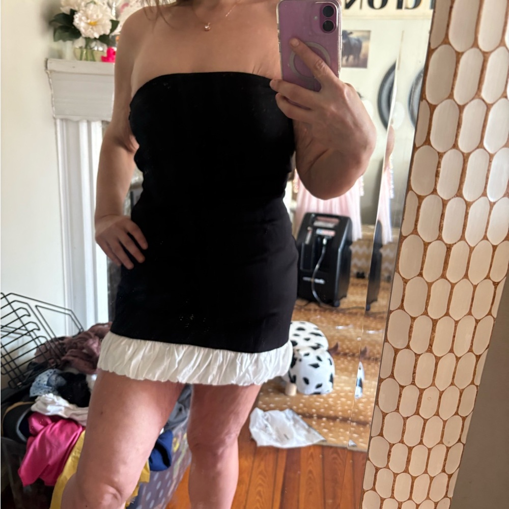 Altar'd State Black Mini Dress with Cream Ruffle Hem